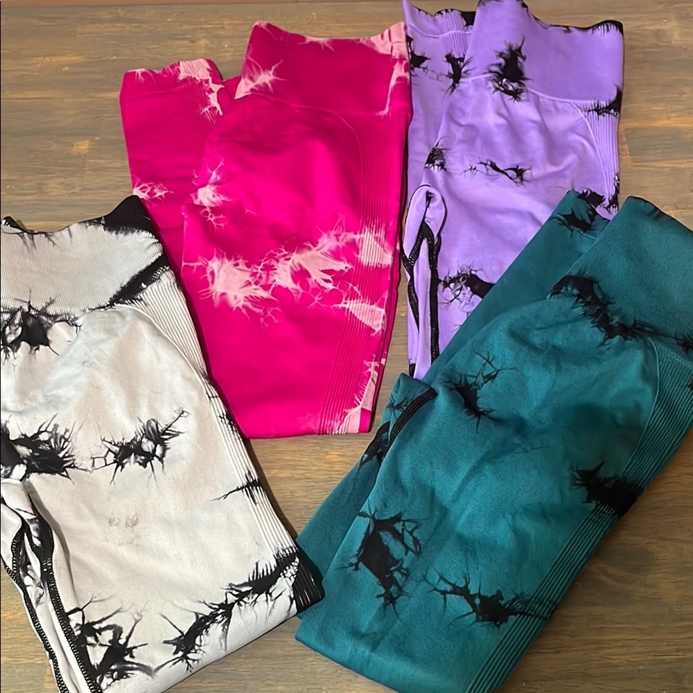 WOMEN’S LEGGINGS Tie-Dye Leggings Set in Pink, Purple, Teal, and White NEW #442